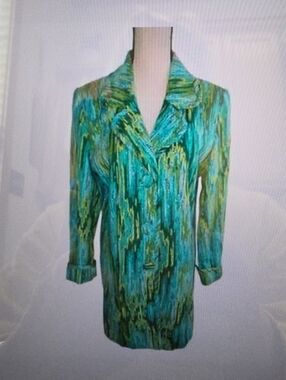 Bob Mackie Turquoise Green Printed Long Coat